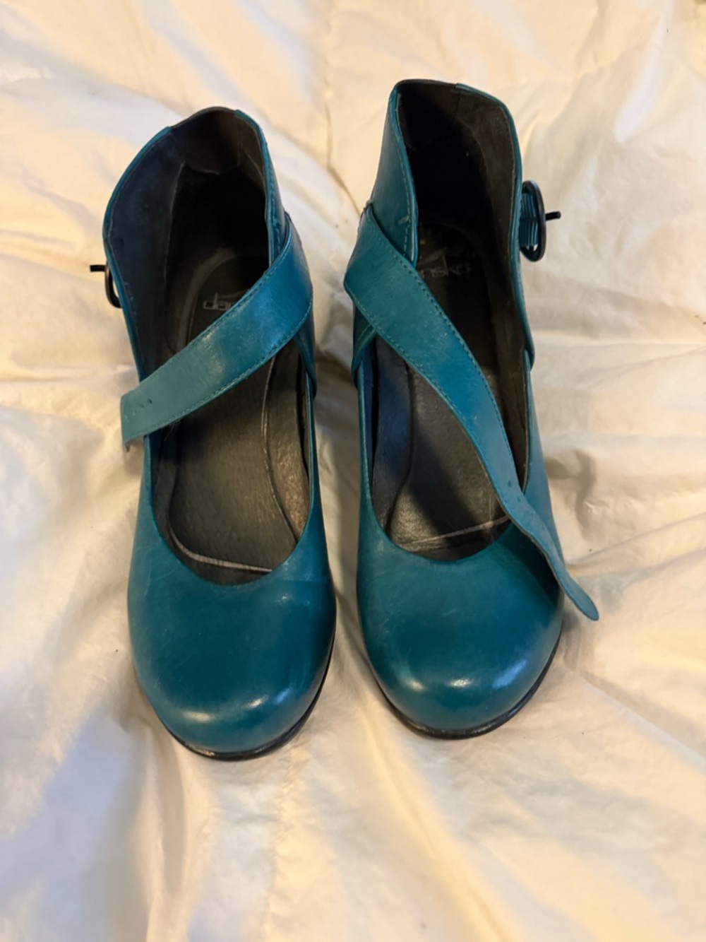 Teal Cross-Strap Mary Jane Heels - Women